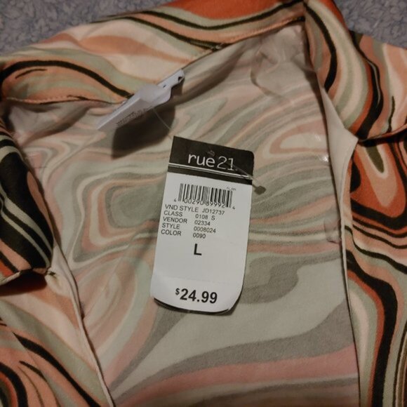 Rue21 NWT Funky brown and green pattern two piece dress with cut outs size large - Picture 4 of 7